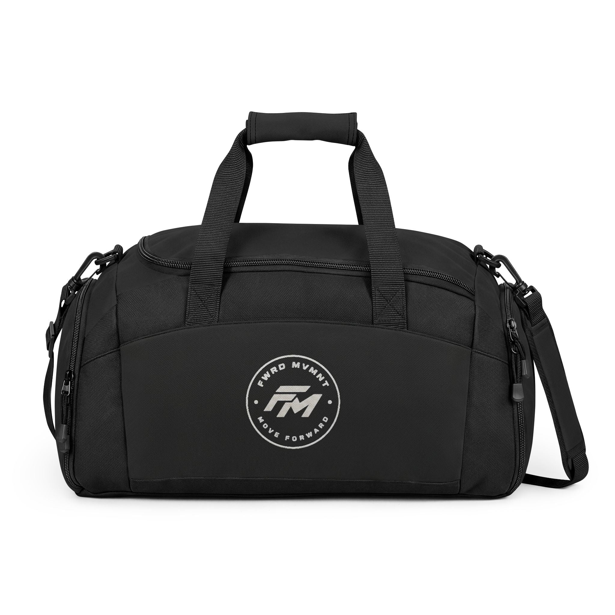 Black Performance Gym Bag — Durable Duffle with Logo Accent