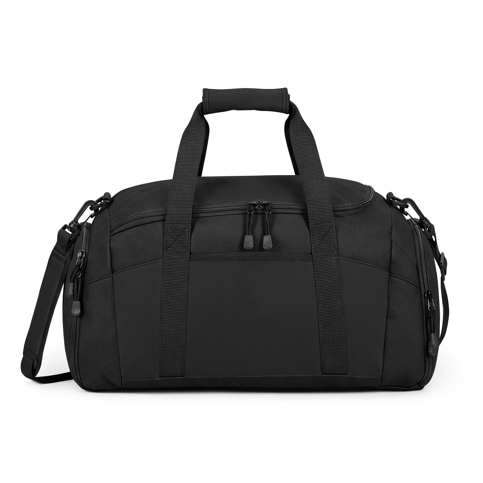 Black Performance Gym Bag — Durable Duffle with Logo Accent
