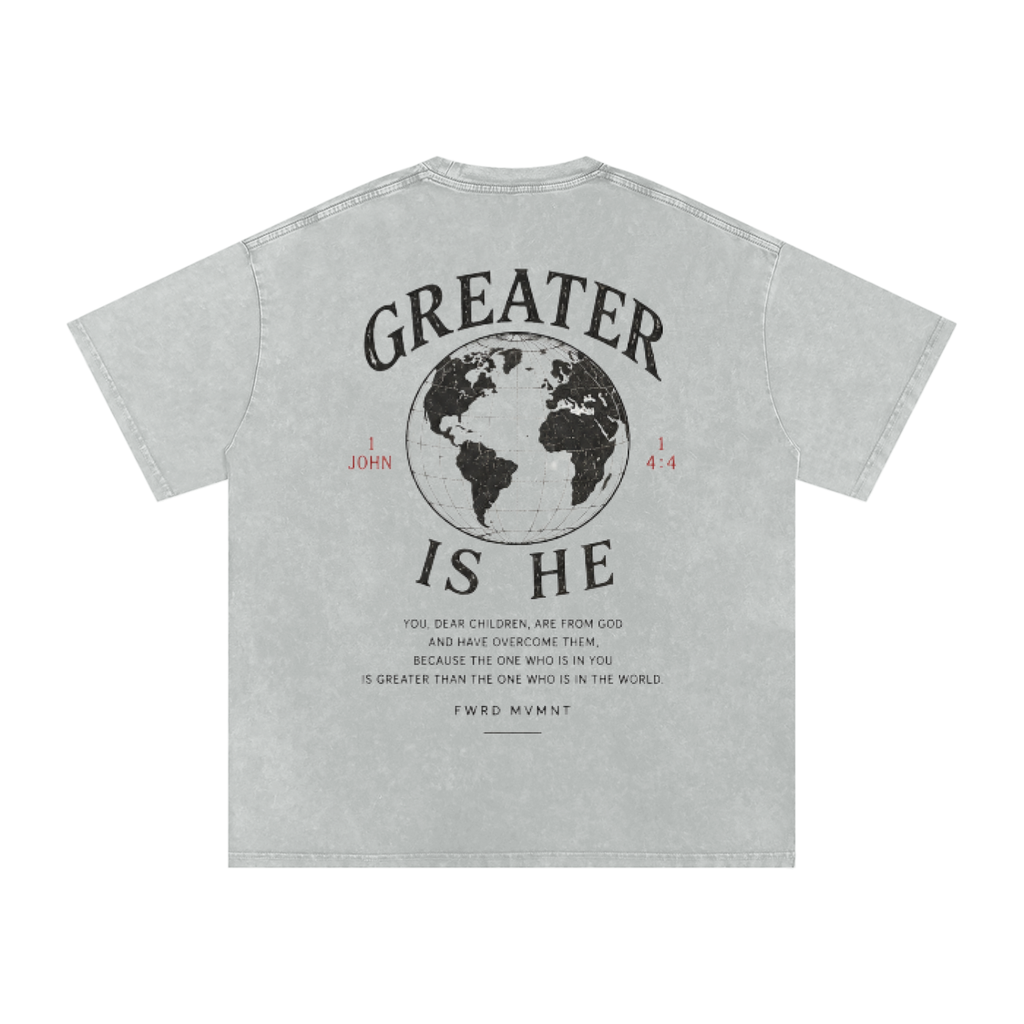 1 John 4:4 Snow Washed Oversized Tee